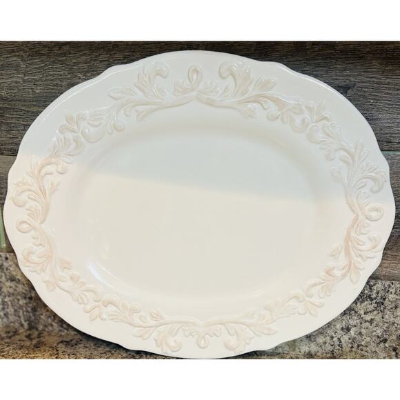 Vintage ND Exclusive Platter Raised Embossed Ivory Patterned China 16.5 X 13 - Picture 6 of 7